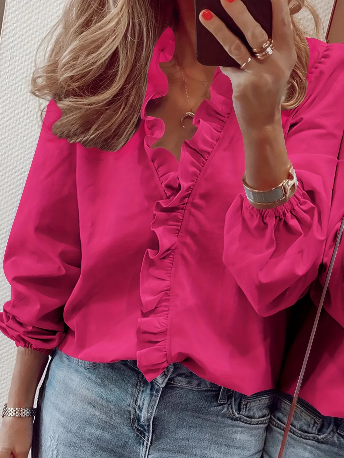 Blouse Femme Élégante à Volants Style Décontracté Chic pour le Printemps et l'Automne - Image 2