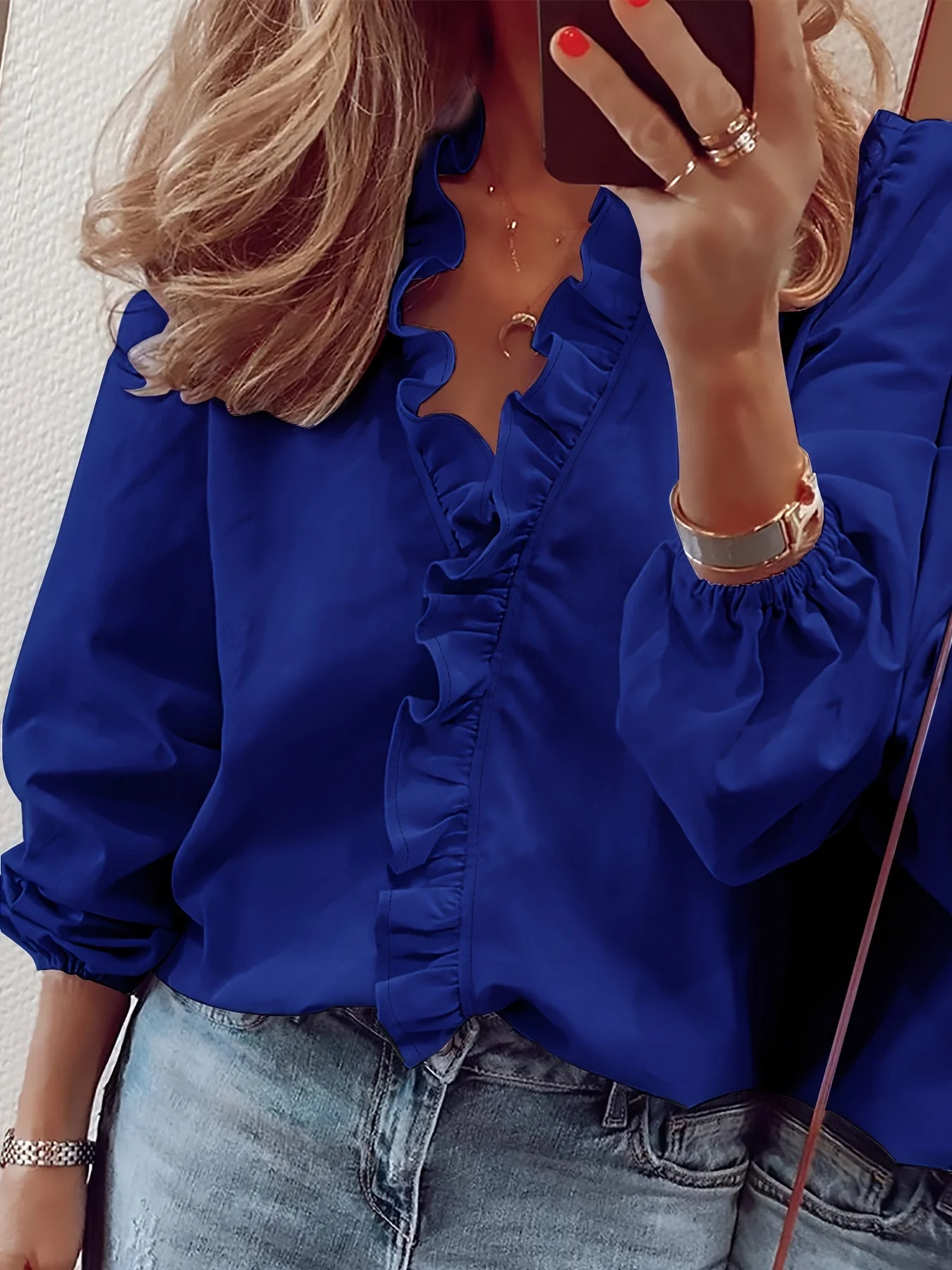 Blouse Femme Élégante à Volants Style Décontracté Chic pour le Printemps et l'Automne - Image 4