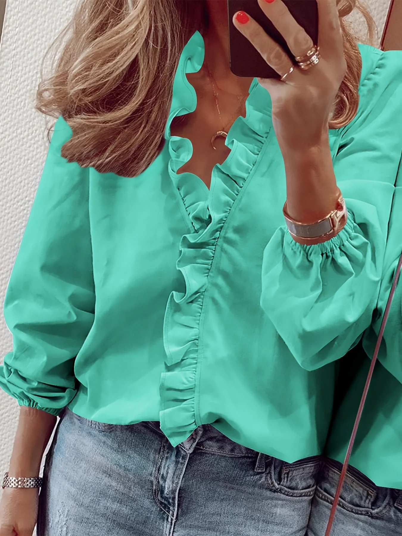 Blouse Femme Élégante à Volants Style Décontracté Chic pour le Printemps et l'Automne - Image 5