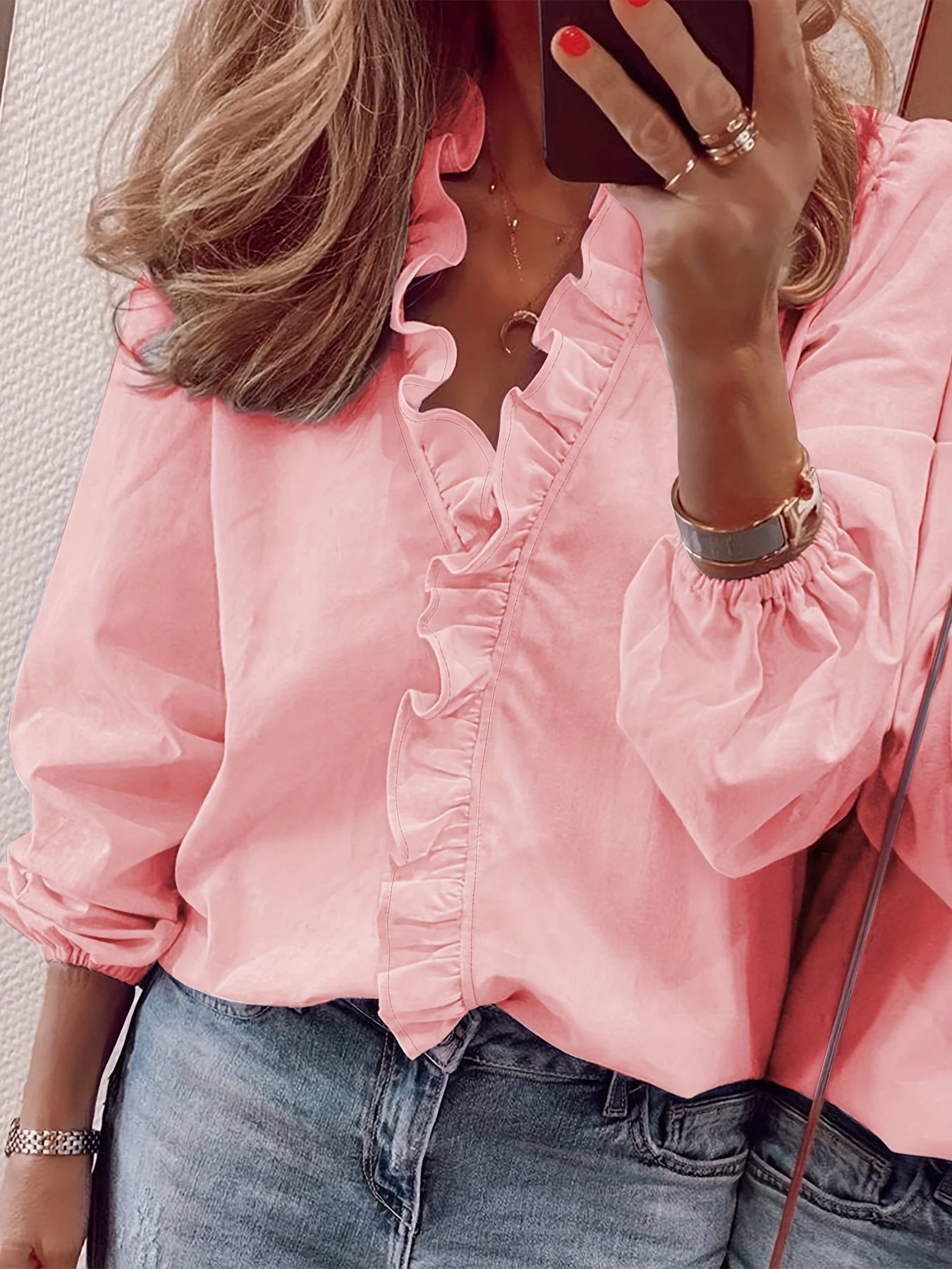 Blouse Femme Élégante à Volants Style Décontracté Chic pour le Printemps et l'Automne - Image 6