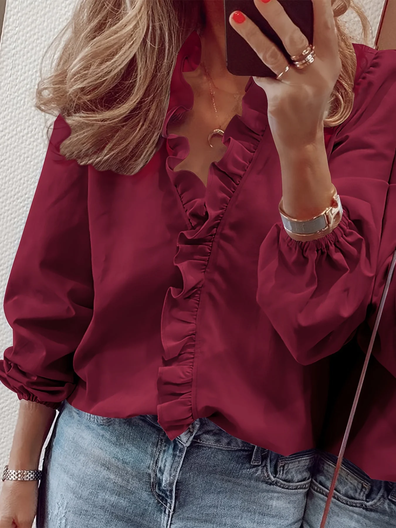 Blouse Femme Élégante à Volants Style Décontracté Chic pour le Printemps et l'Automne - Image 7