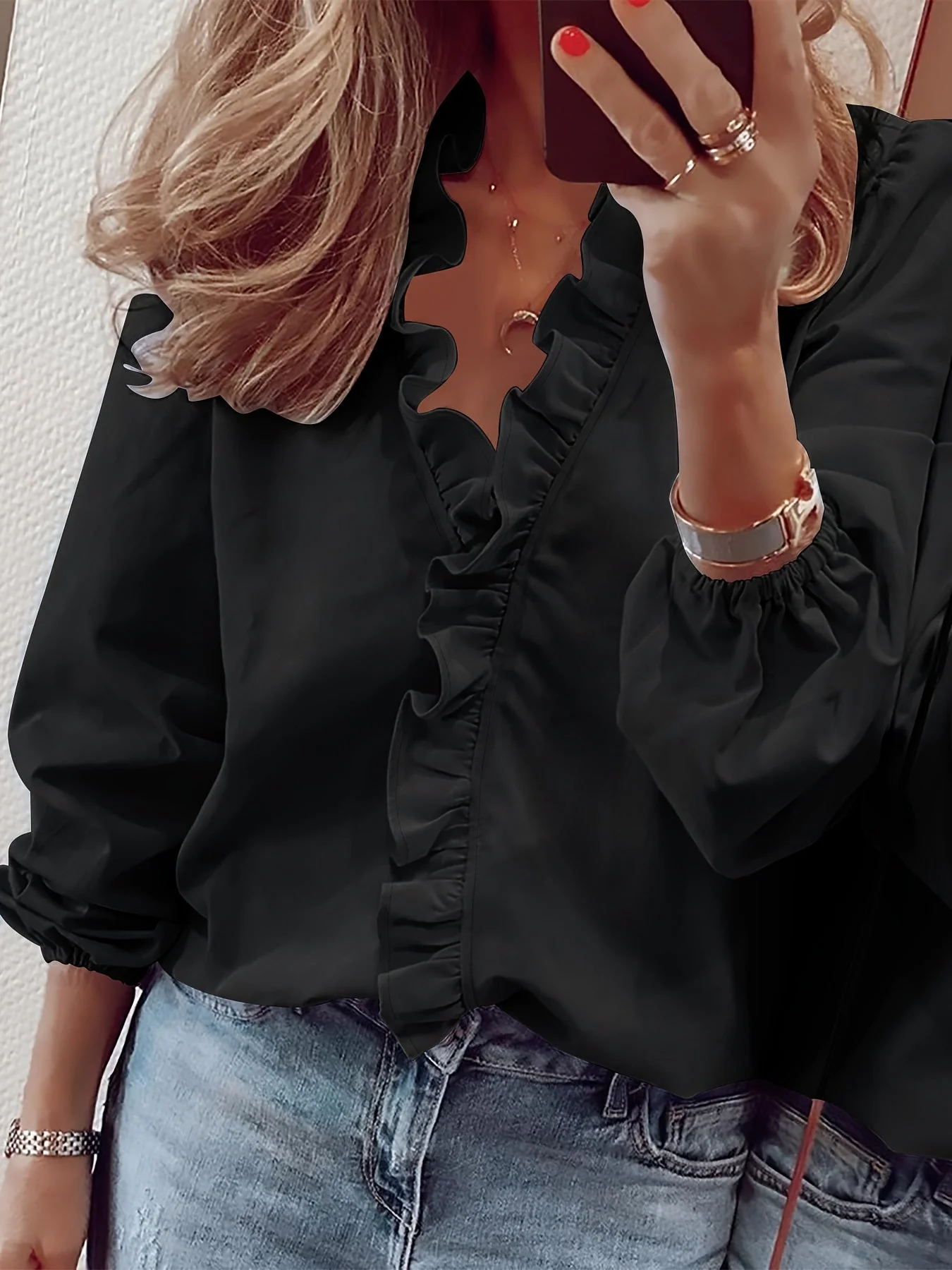 Blouse Femme Élégante à Volants Style Décontracté Chic pour le Printemps et l'Automne - Image 8