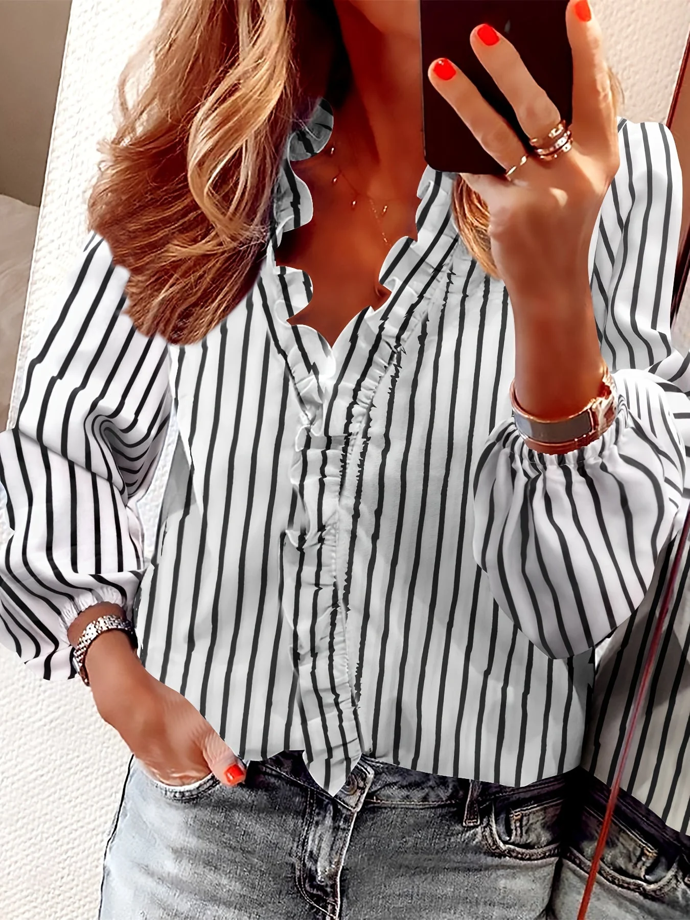 Blouse Femme Élégante à Volants Style Décontracté Chic pour le Printemps et l'Automne - Image 9