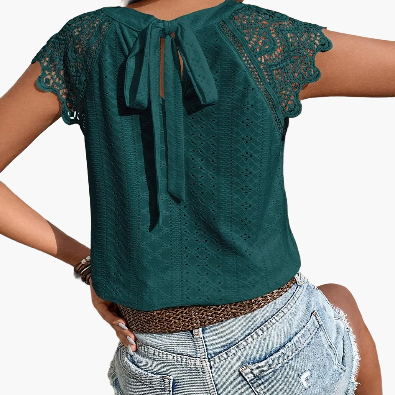 Blouse Femme Style Bohème Chic avec Manches Dentelle et Dos Noué – Mode Été Décontractée - Image 12