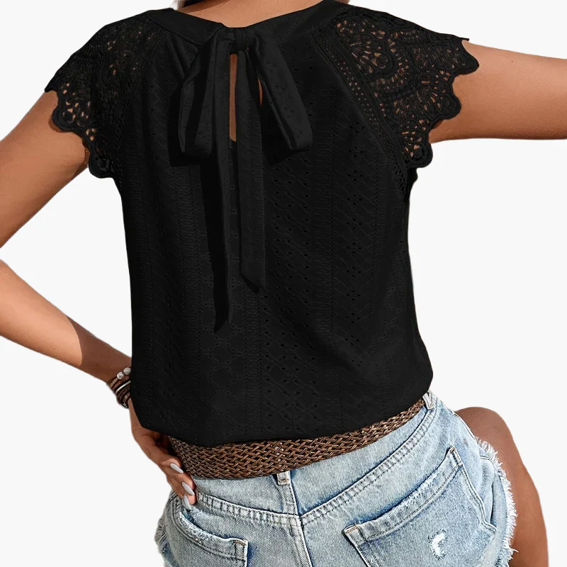 Blouse Femme Style Bohème Chic avec Manches Dentelle et Dos Noué – Mode Été Décontractée - Image 14