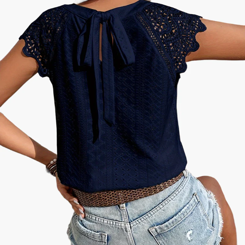 Blouse Femme Style Bohème Chic avec Manches Dentelle et Dos Noué – Mode Été Décontractée - Image 15