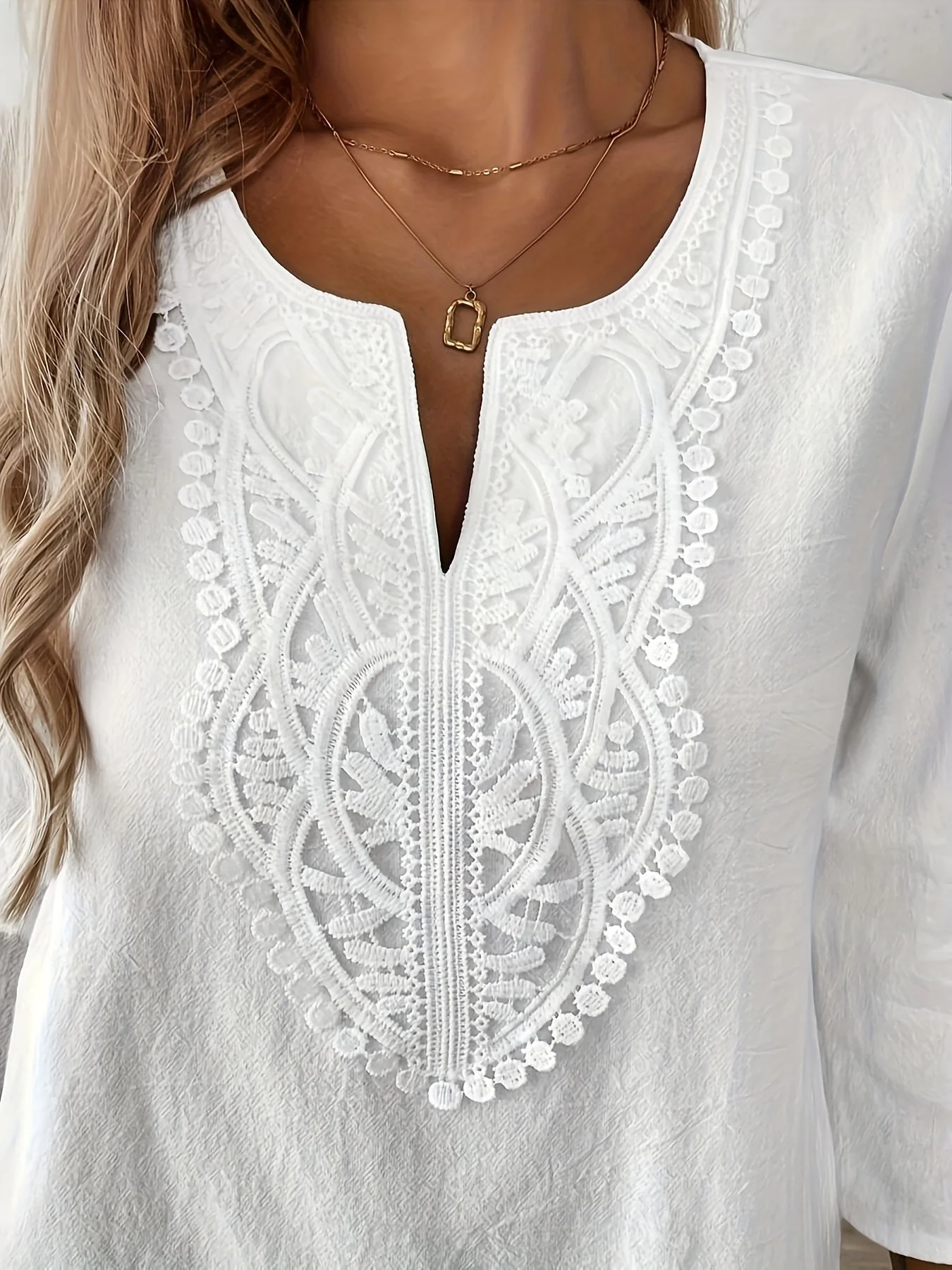 Blouse femme style bohème chic à manches longues et broderie pour un look décontracté élégant - Image 6