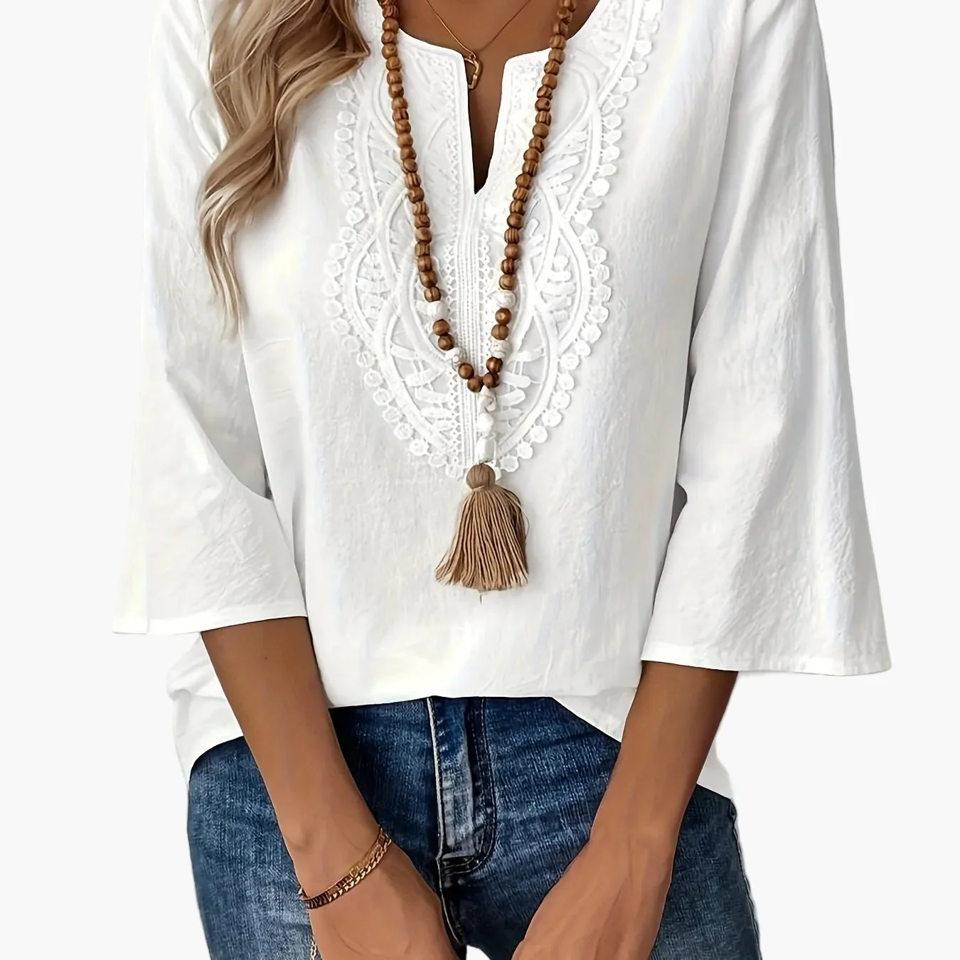 Blouse femme style bohème chic à manches longues et broderie pour un look décontracté élégant - Image 7