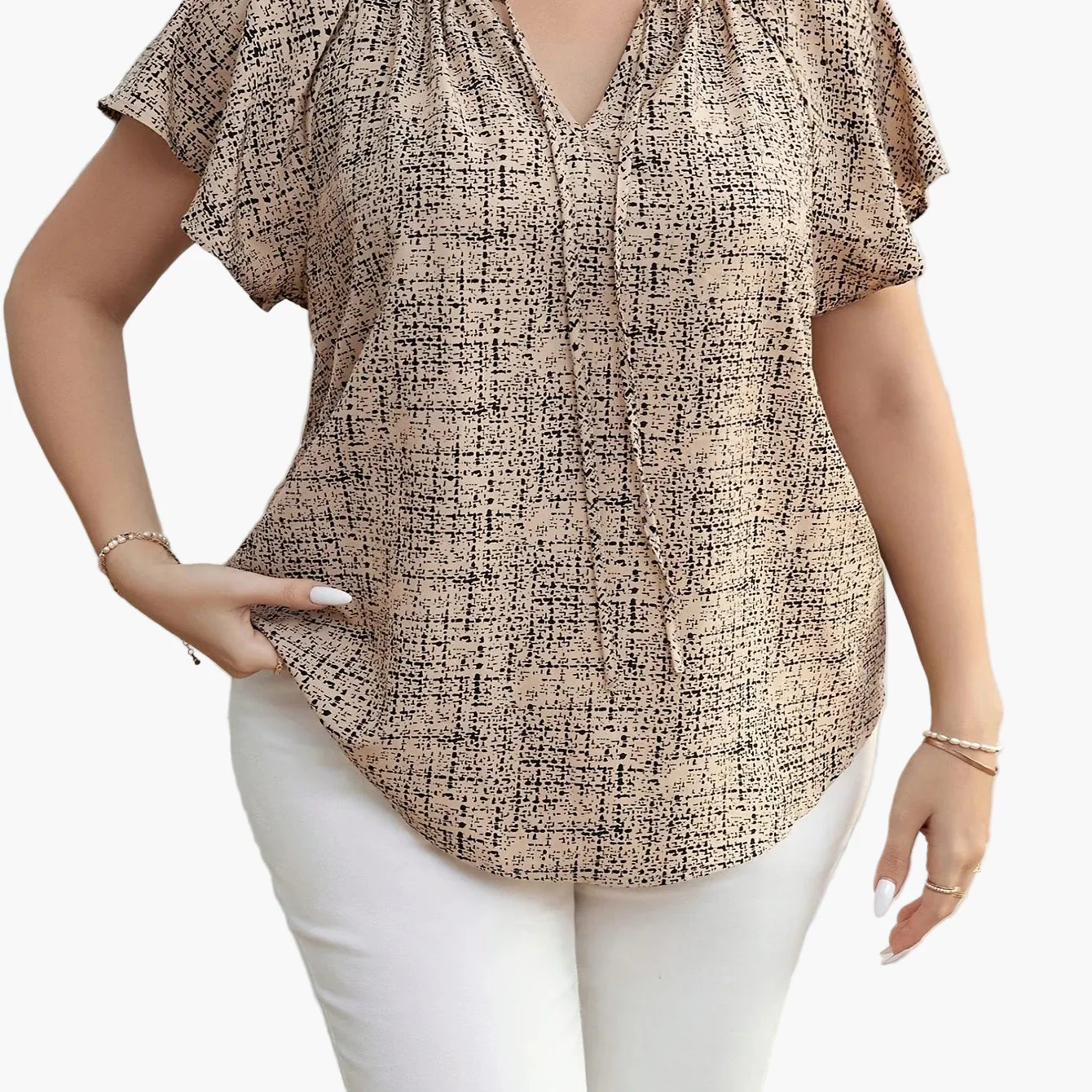 Blouse Femme Style Décontracté à Imprimé Graphique et Col V, Idéale pour l'Été - Image 5
