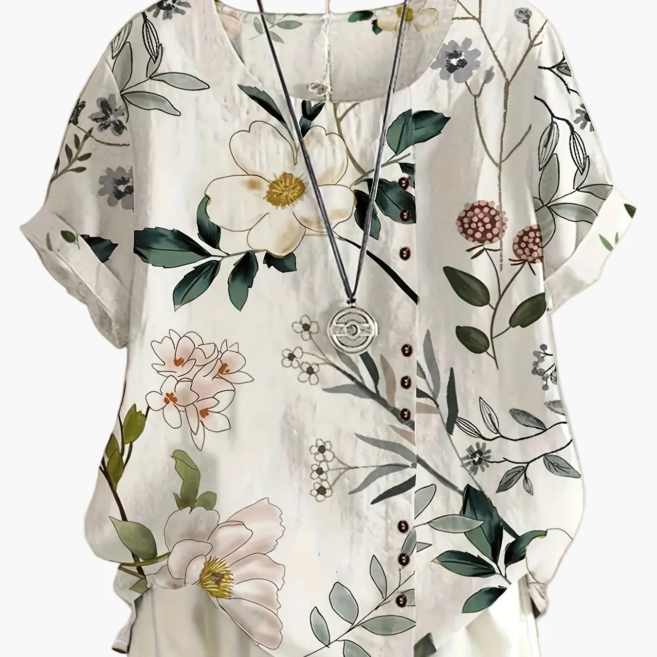 Blouse femme style vintage à fleurs imprimées avec boutons – Élégance décontractée pour l'été - Image 11