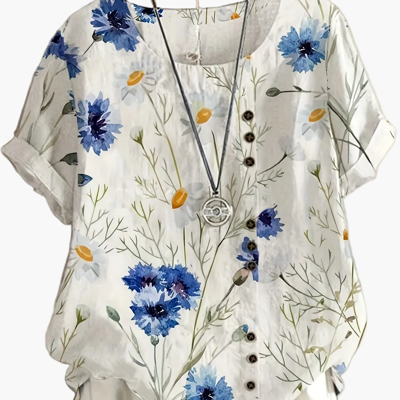 Blouse femme style vintage à fleurs imprimées avec boutons – Élégance décontractée pour l'été - Image 13
