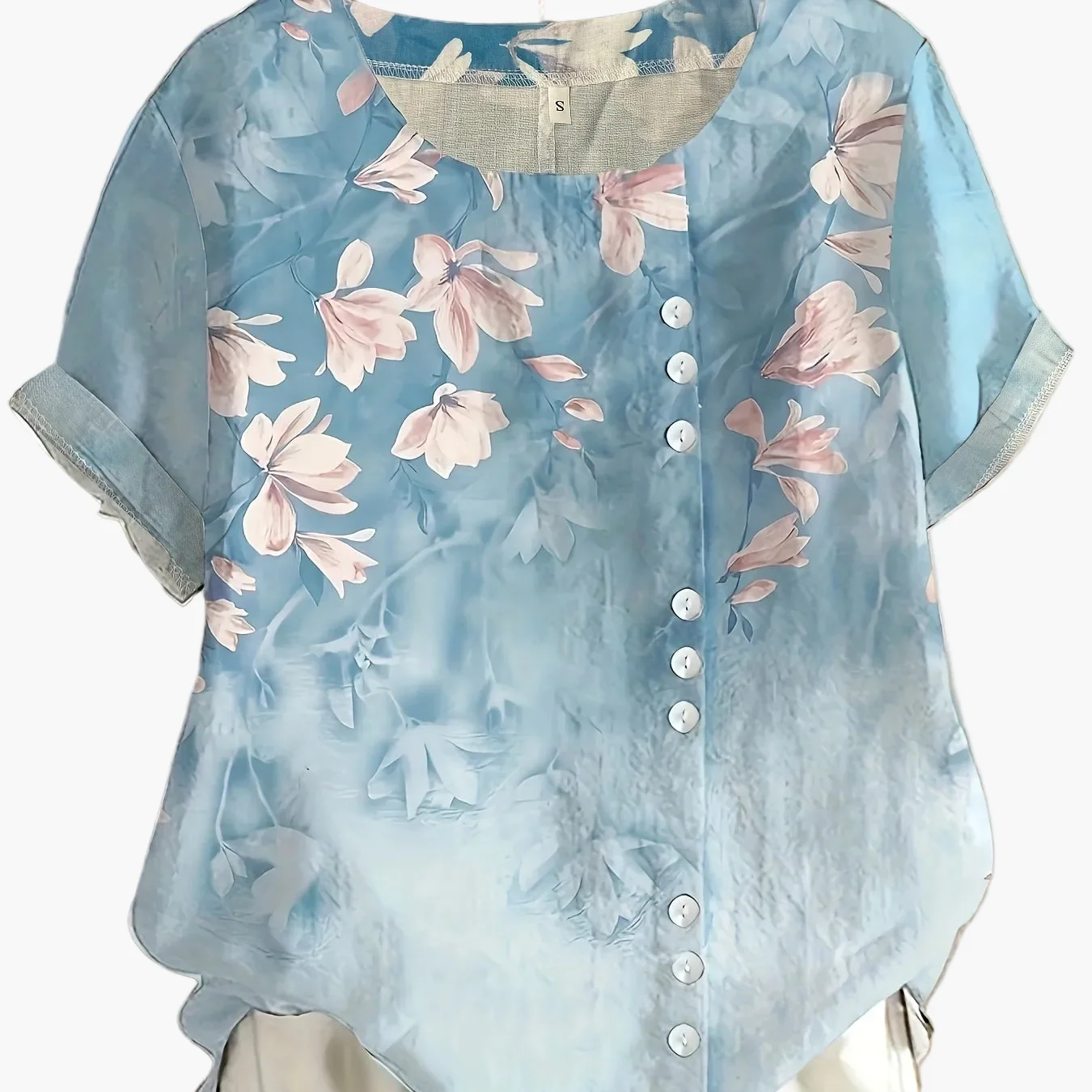 Blouse femme style vintage à fleurs imprimées avec boutons – Élégance décontractée pour l'été - Image 14