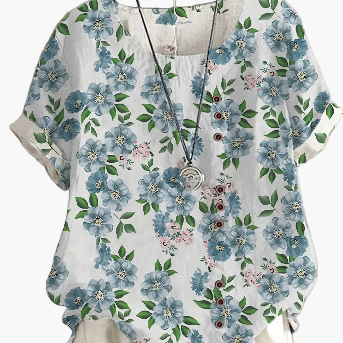 Blouse femme style vintage à fleurs imprimées avec boutons – Élégance décontractée pour l'été - Image 15
