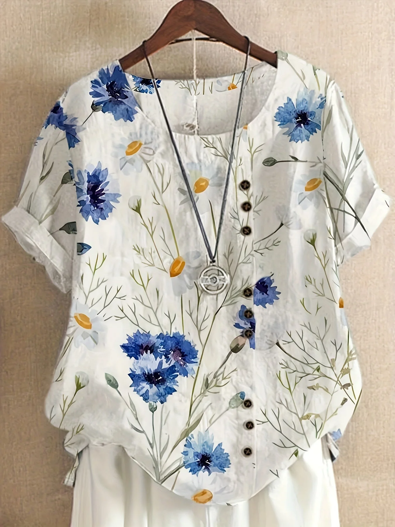 Blouse femme style vintage à fleurs imprimées avec boutons – Élégance décontractée pour l'été - Image 3