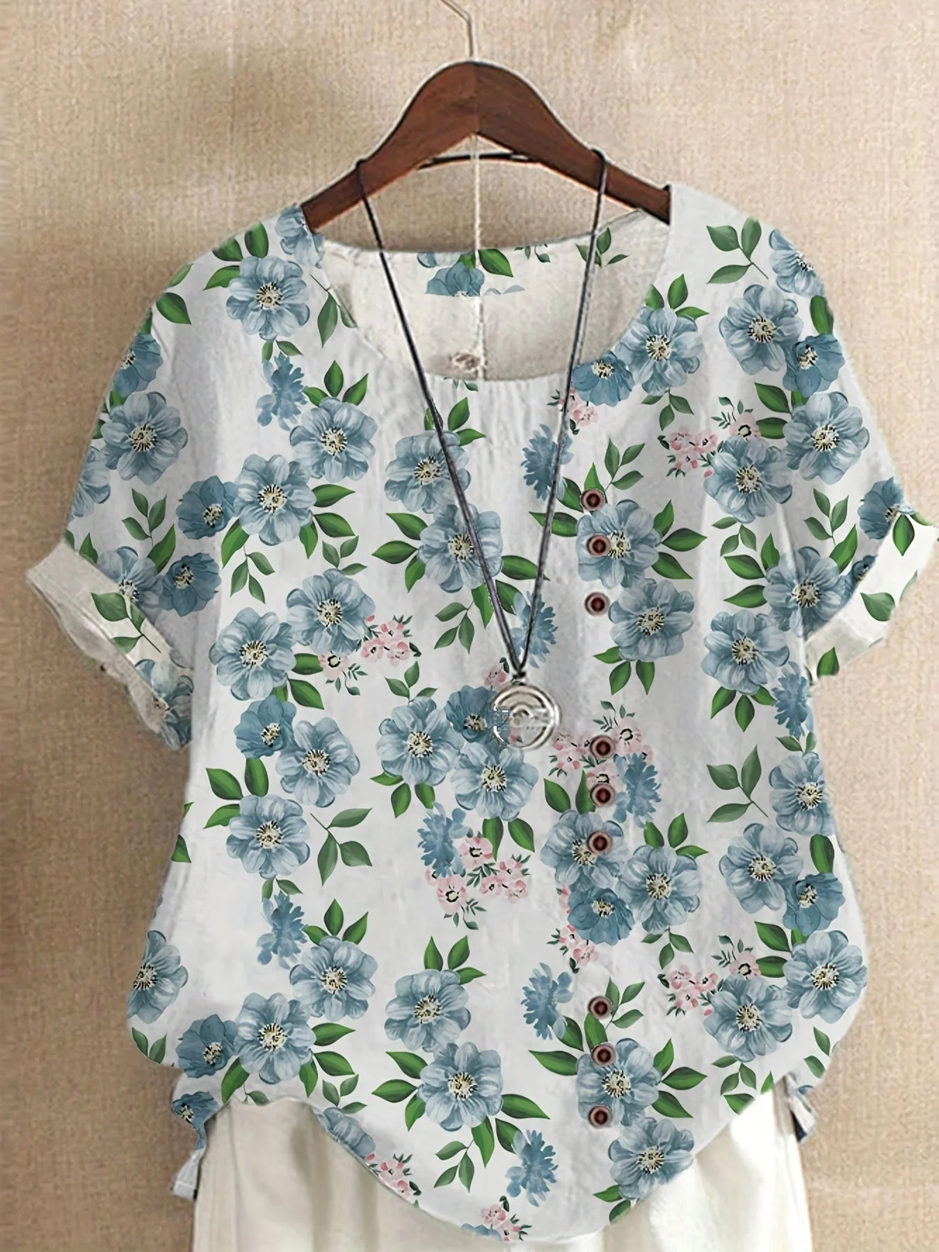 Blouse femme style vintage à fleurs imprimées avec boutons – Élégance décontractée pour l'été - Image 5