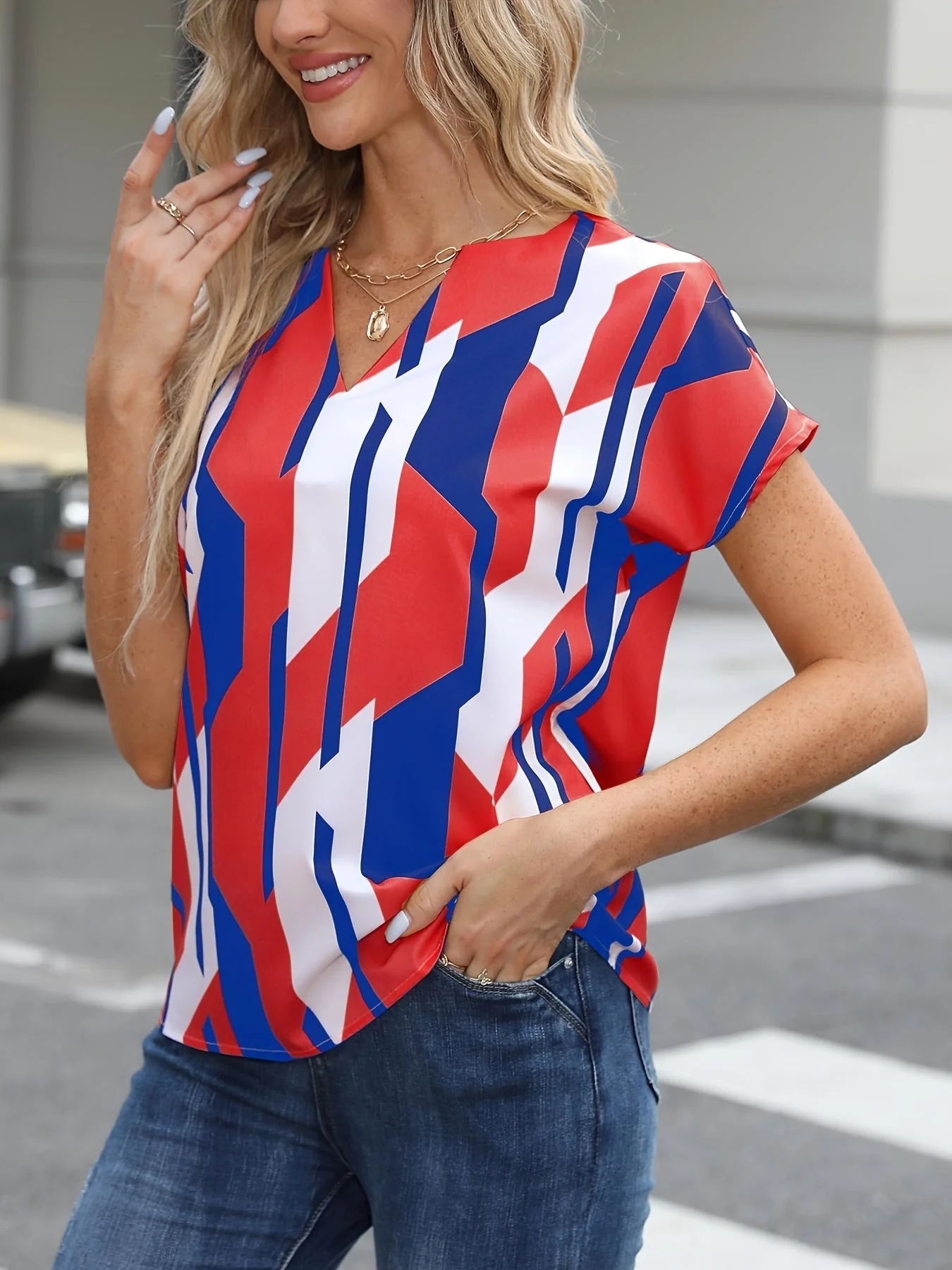 Blouse femme style vintage à motif géométrique, idéale pour le quotidien ou le bureau - Image 10
