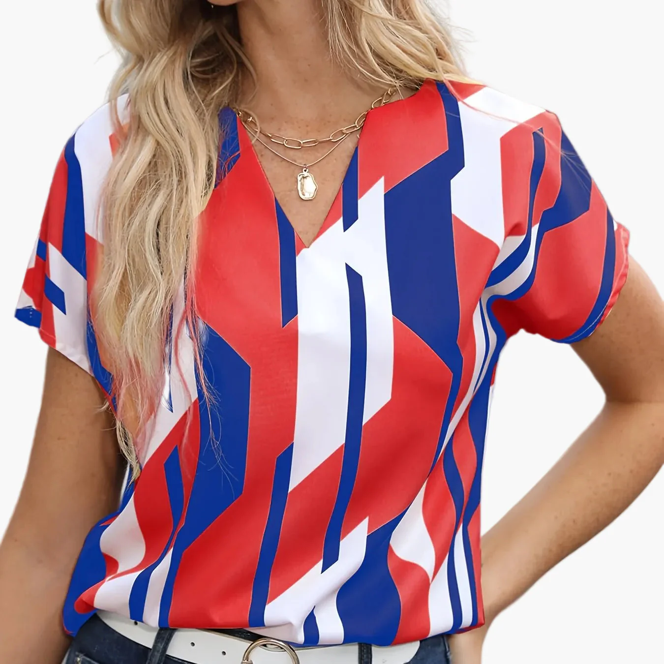 Blouse femme style vintage à motif géométrique, idéale pour le quotidien ou le bureau - Image 15