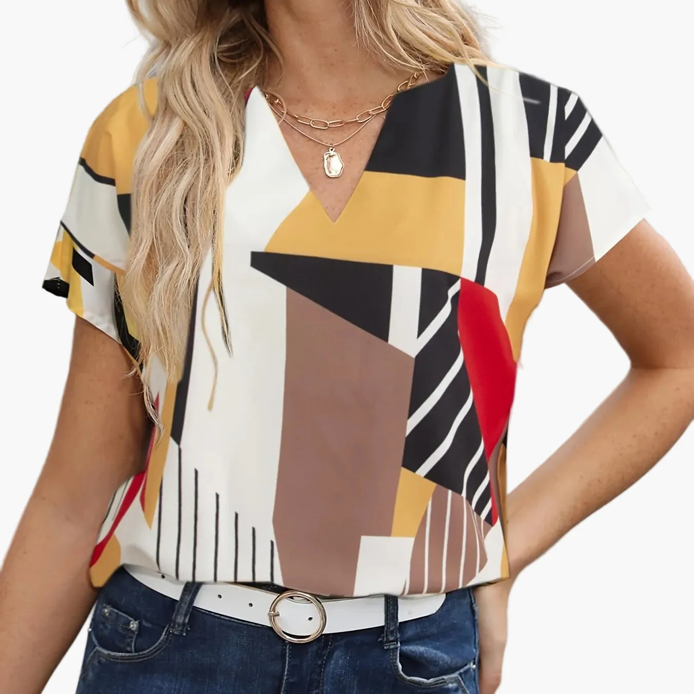 Blouse femme style vintage à motif géométrique, idéale pour le quotidien ou le bureau - Image 18