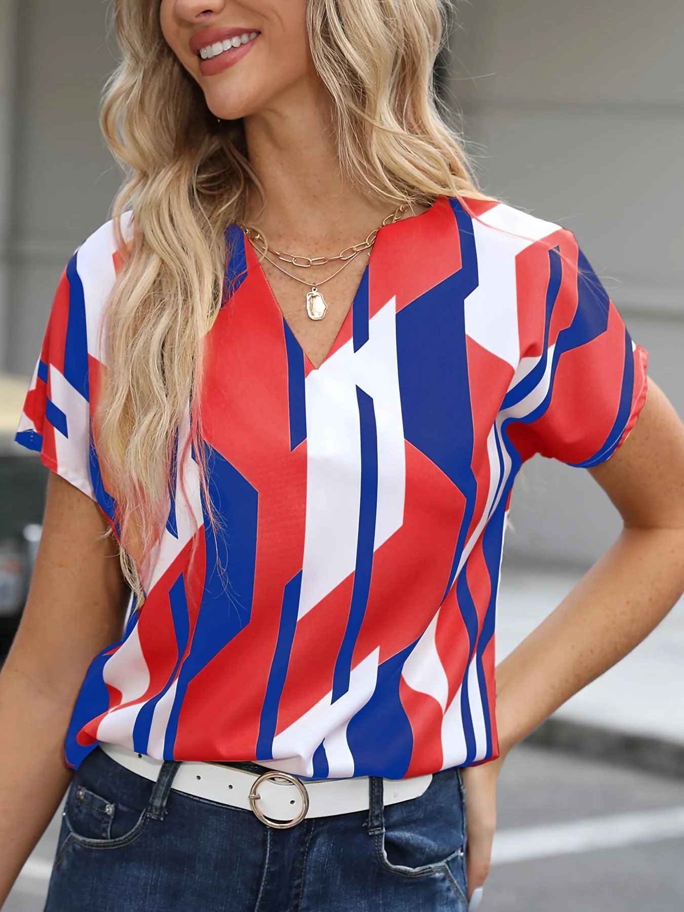 Blouse femme style vintage à motif géométrique, idéale pour le quotidien ou le bureau - Image 2