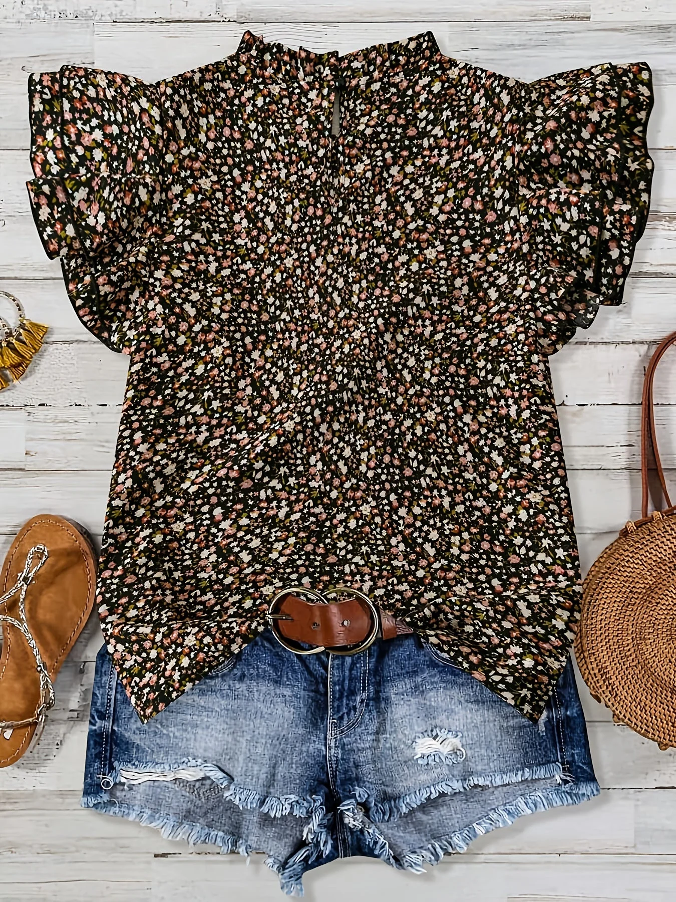Blouse fleurie élégante à manches volantées pour femme - Style estival décontracté - Image 2