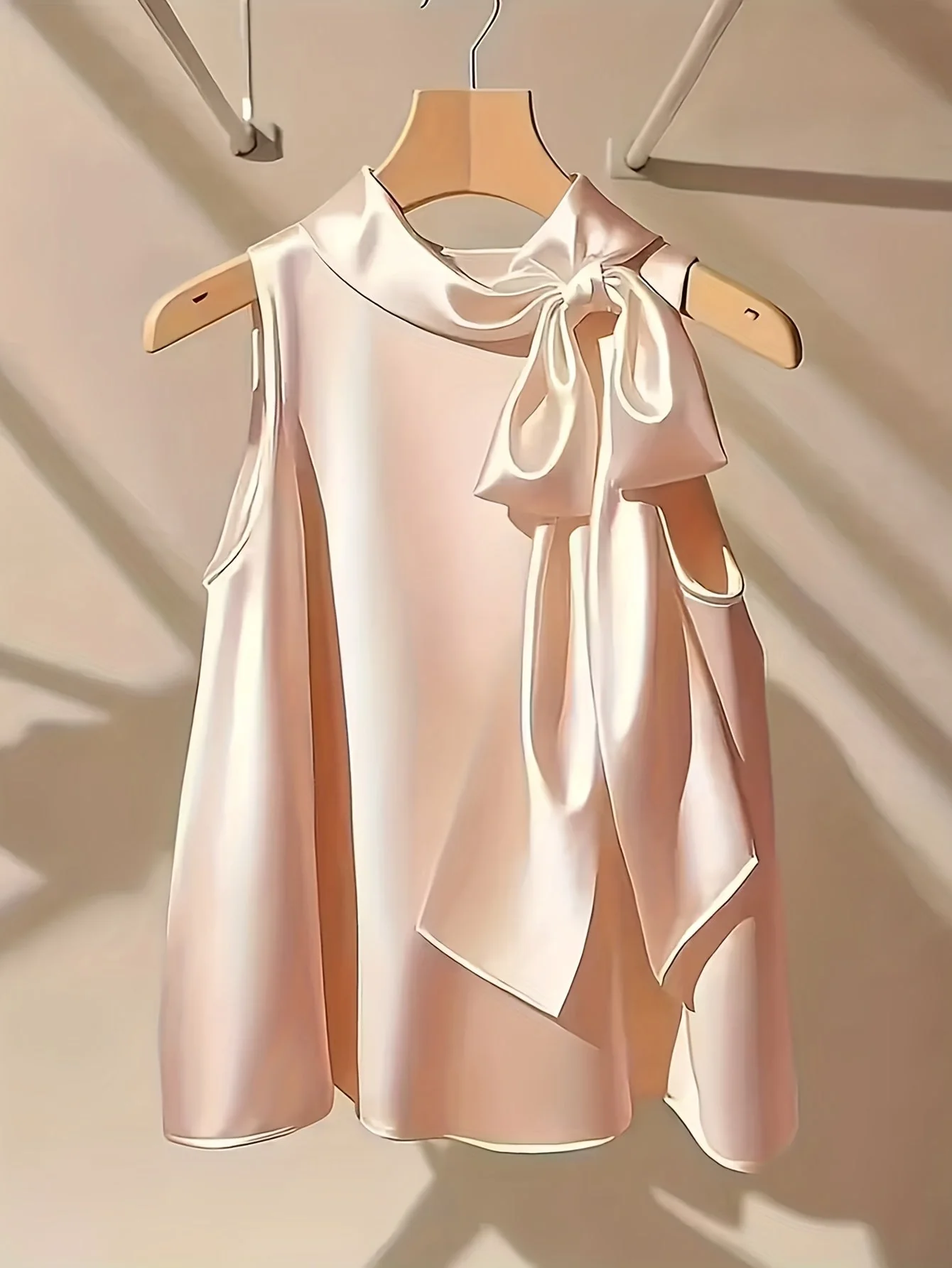 Blouse sans manches femme style élégant avec col lavallière et coupe ample pour sorties ou occasions spéciales - Image 2