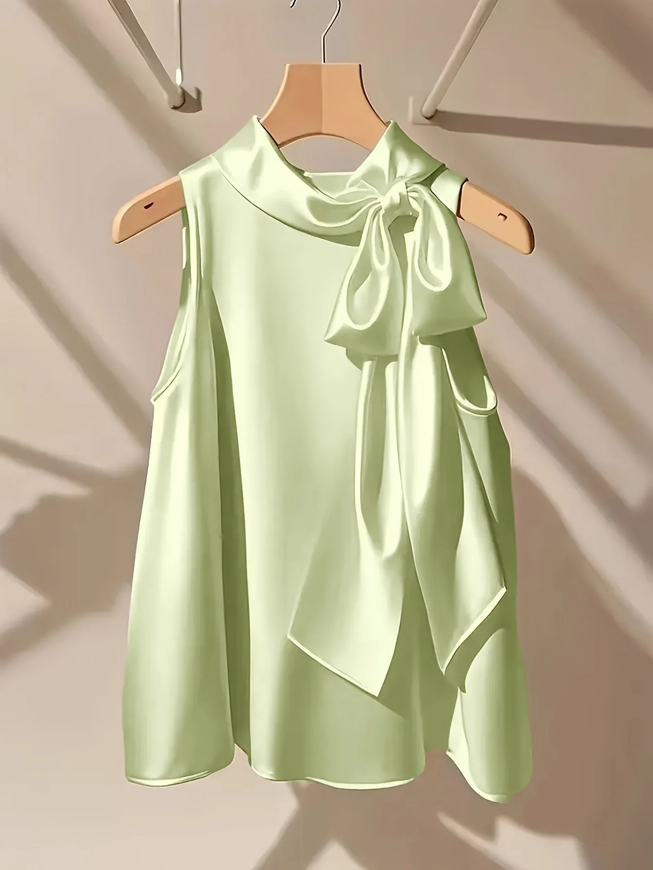Blouse sans manches femme style élégant avec col lavallière et coupe ample pour sorties ou occasions spéciales - Image 3