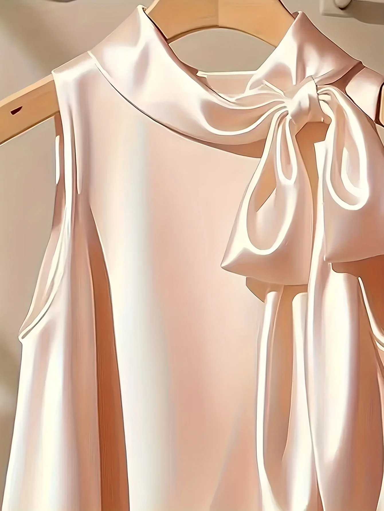 Blouse sans manches femme style élégant avec col lavallière et coupe ample pour sorties ou occasions spéciales - Image 4