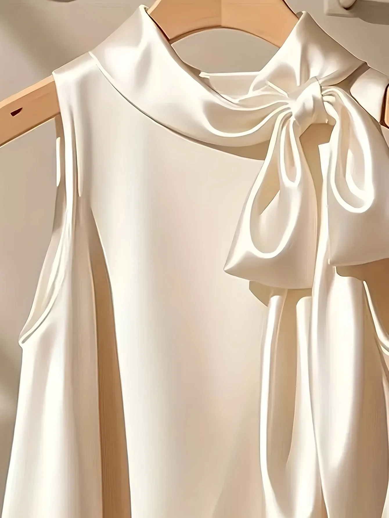 Blouse sans manches femme style élégant avec col lavallière et coupe ample pour sorties ou occasions spéciales - Image 5