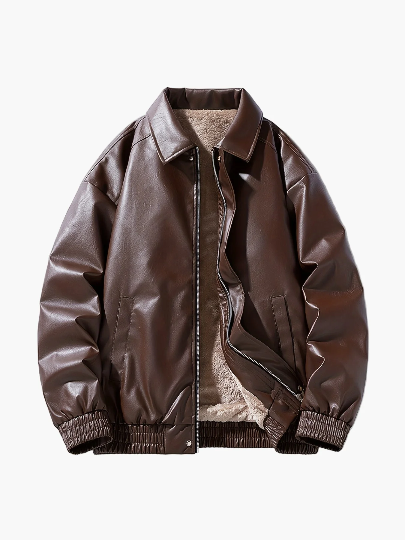Blouson style bomber décontracté pour homme, coupe ample, fermeture zippée, col à revers - Image 2