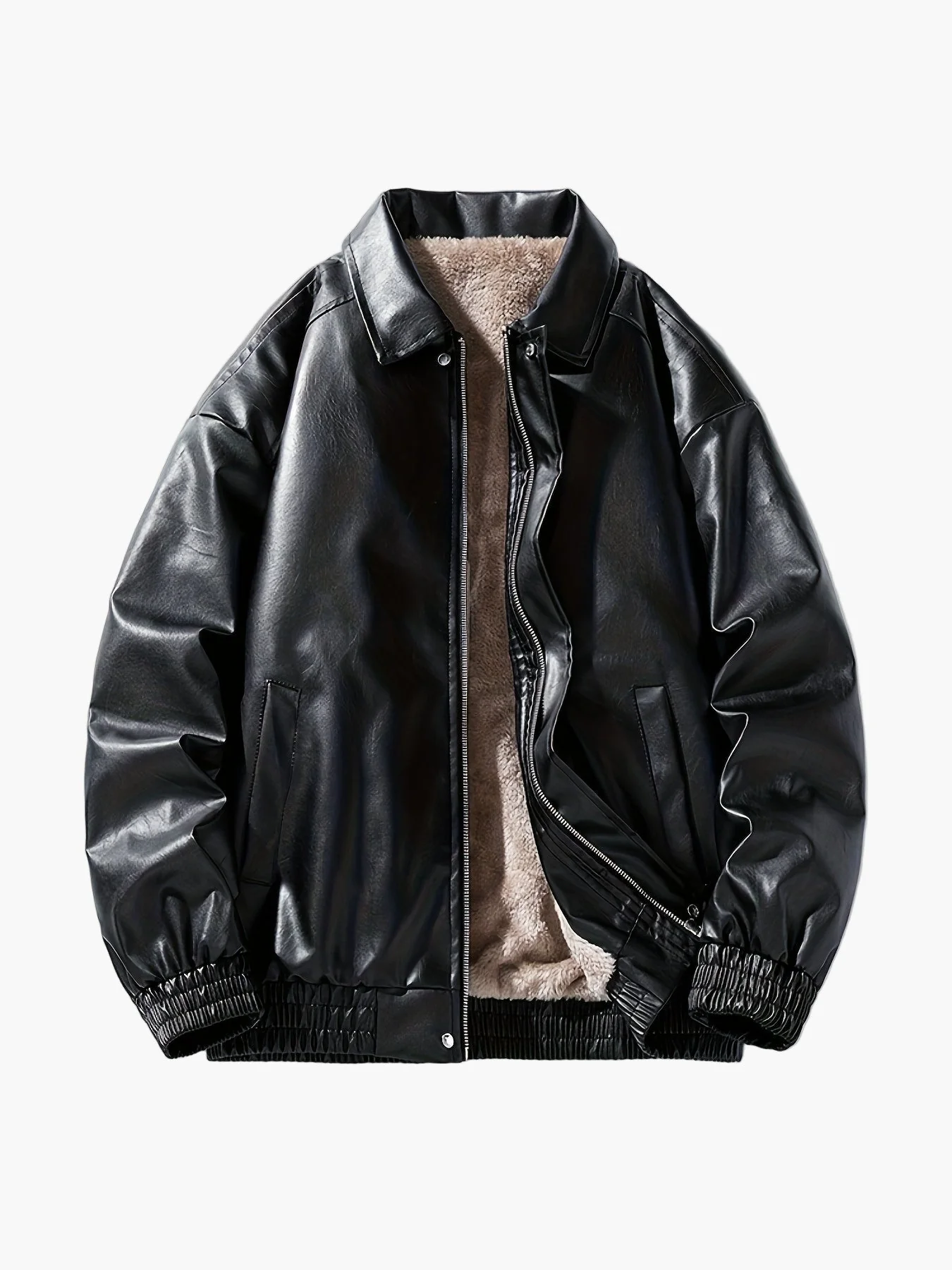 Blouson style bomber décontracté pour homme, coupe ample, fermeture zippée, col à revers - Image 3