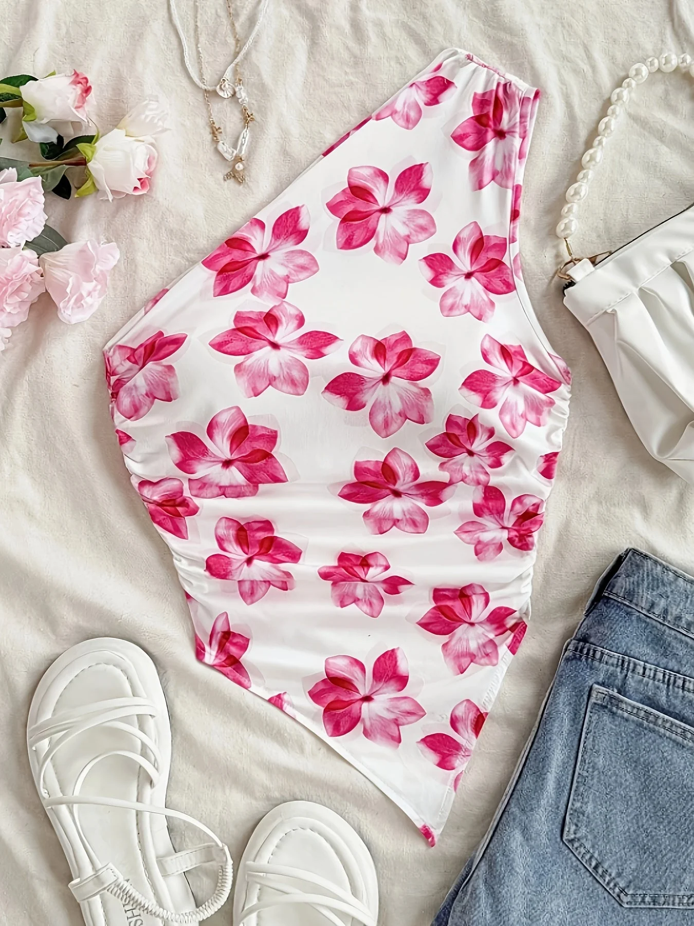 Body une épaule motif floral style élégant pour femme – Idéal printemps/été - Image 4