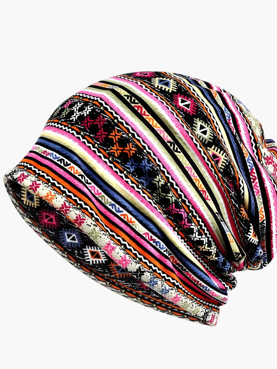 Bonnet Femme Style Bohème Multi-Usage Motif Floral Élégant pour Printemps Été Automne - Image 3