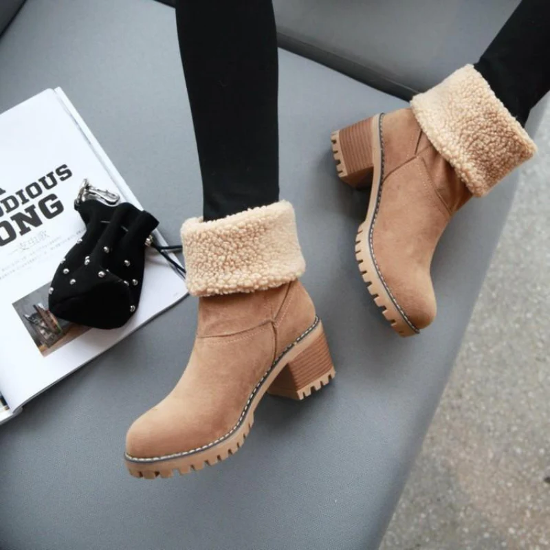 Bottes Femme Chaudes en Suédine à Revers - Confort Hiver et Style Polyvalent - Image 6