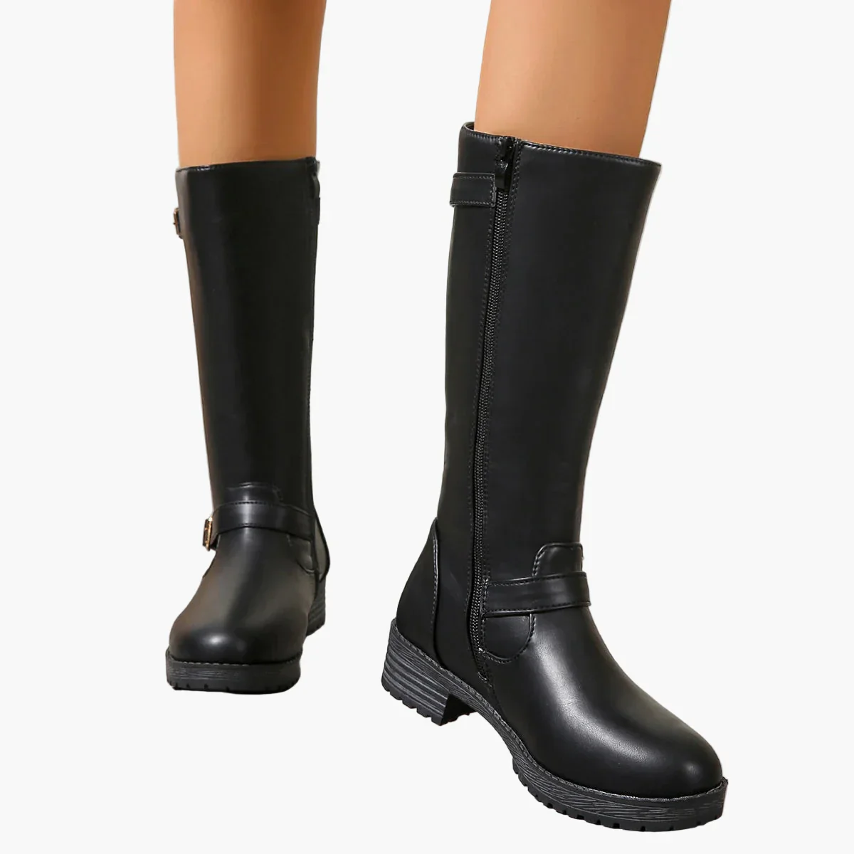 Bottes hautes à boucle style cavalier pour femme - Élégance urbaine et confort quotidien - Image 2