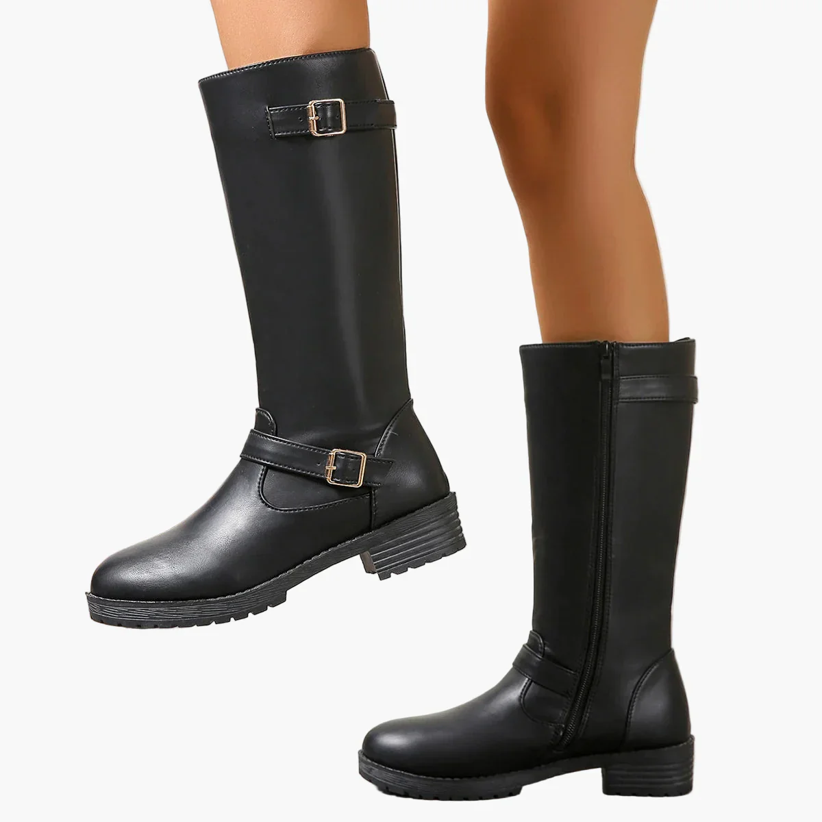 Bottes hautes à boucle style cavalier pour femme - Élégance urbaine et confort quotidien - Image 3