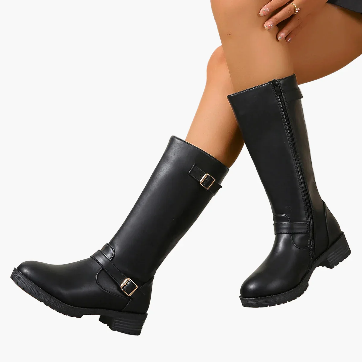 Bottes hautes à boucle style cavalier pour femme - Élégance urbaine et confort quotidien - Image 4