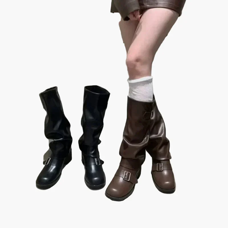 Bottes hautes à boucle style motard pour femme - look urbain tendance - Image 2