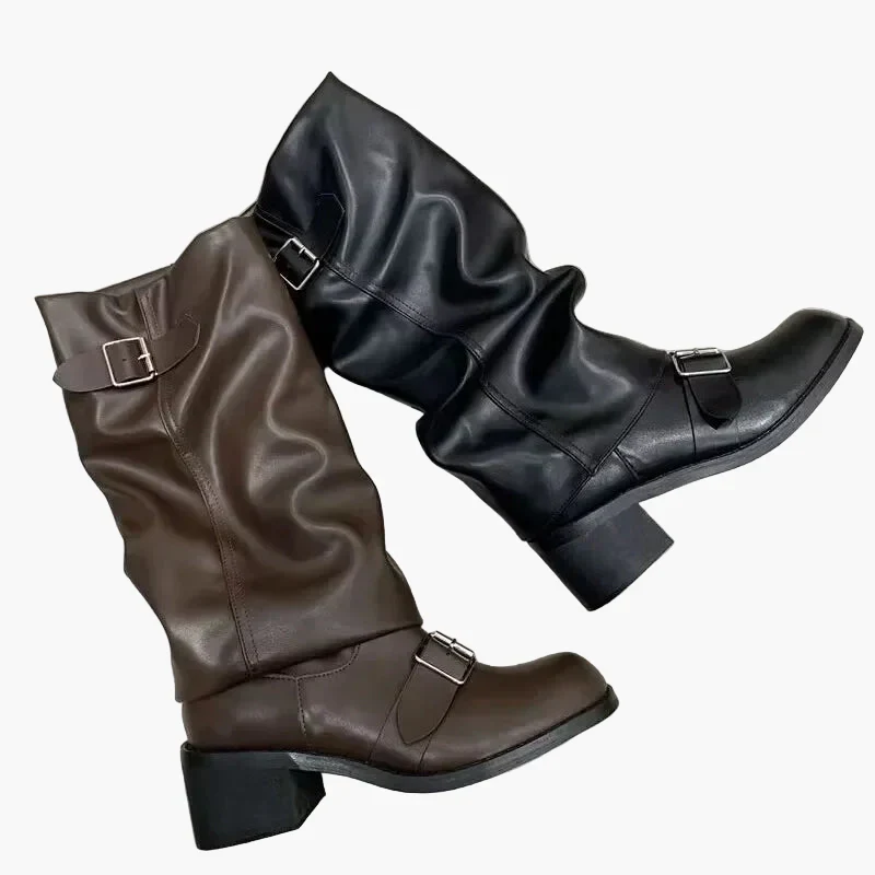 Bottes hautes à boucle style motard pour femme - look urbain tendance - Image 3