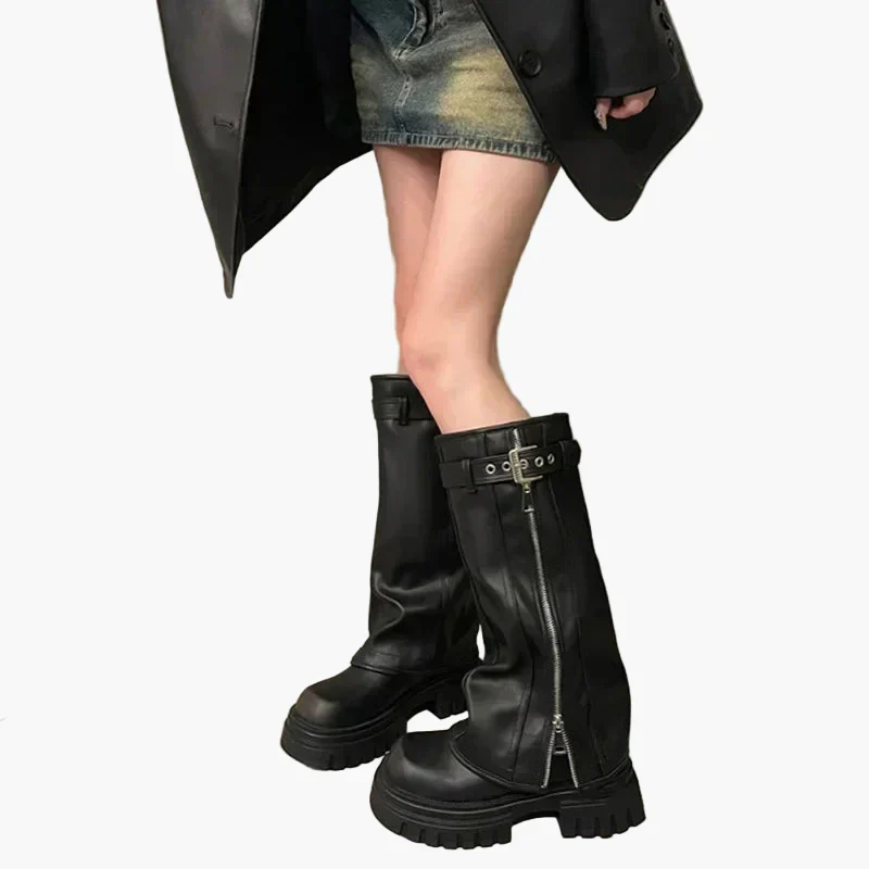 Bottes hautes plateforme style urbain pour femme – Look tendance et audacieux - Image 2