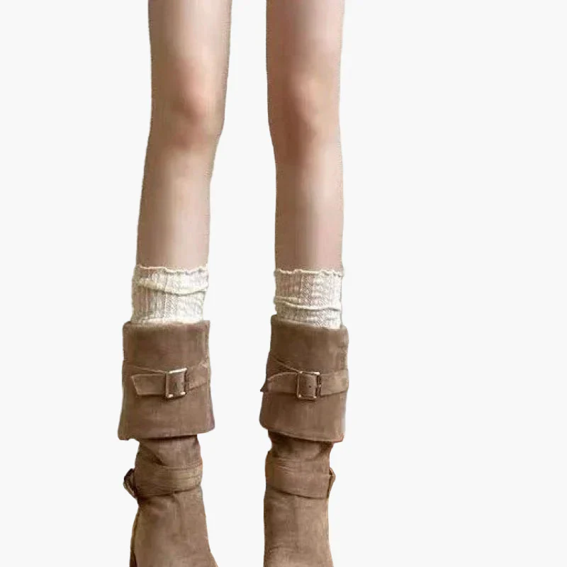 Bottes hautes à talon pour femme style décontracté avec boucles – Look tendance urbain - Image 2