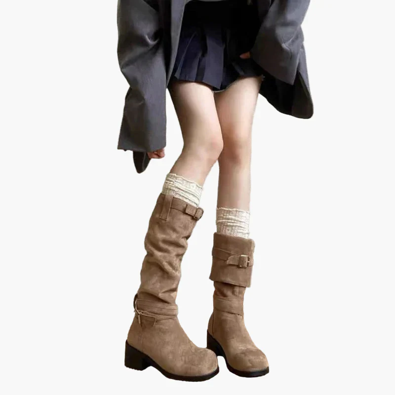 Bottes hautes à talon pour femme style décontracté avec boucles – Look tendance urbain - Image 3