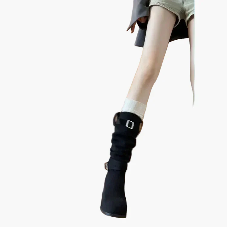 Bottes hautes à talon pour femme style décontracté avec boucles – Look tendance urbain - Image 4