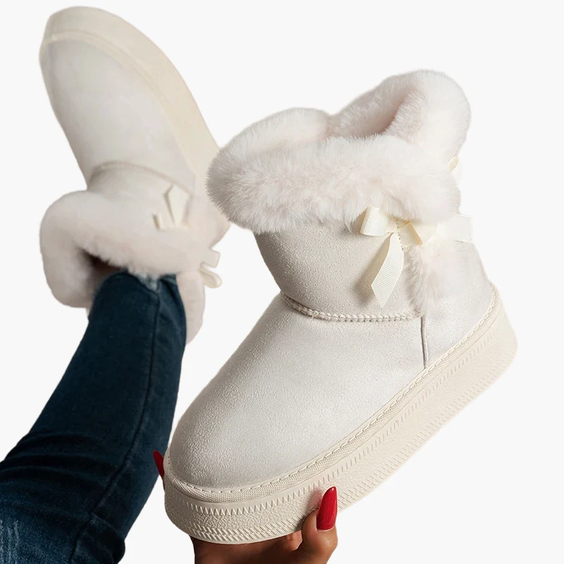 Bottes d'hiver femme style décontracté avec doublure chaude et nœud décoratif - Image 2
