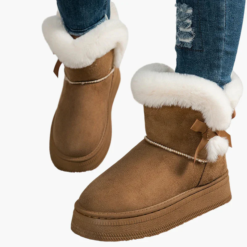 Bottes d'hiver femme style décontracté avec doublure chaude et nœud décoratif - Image 3