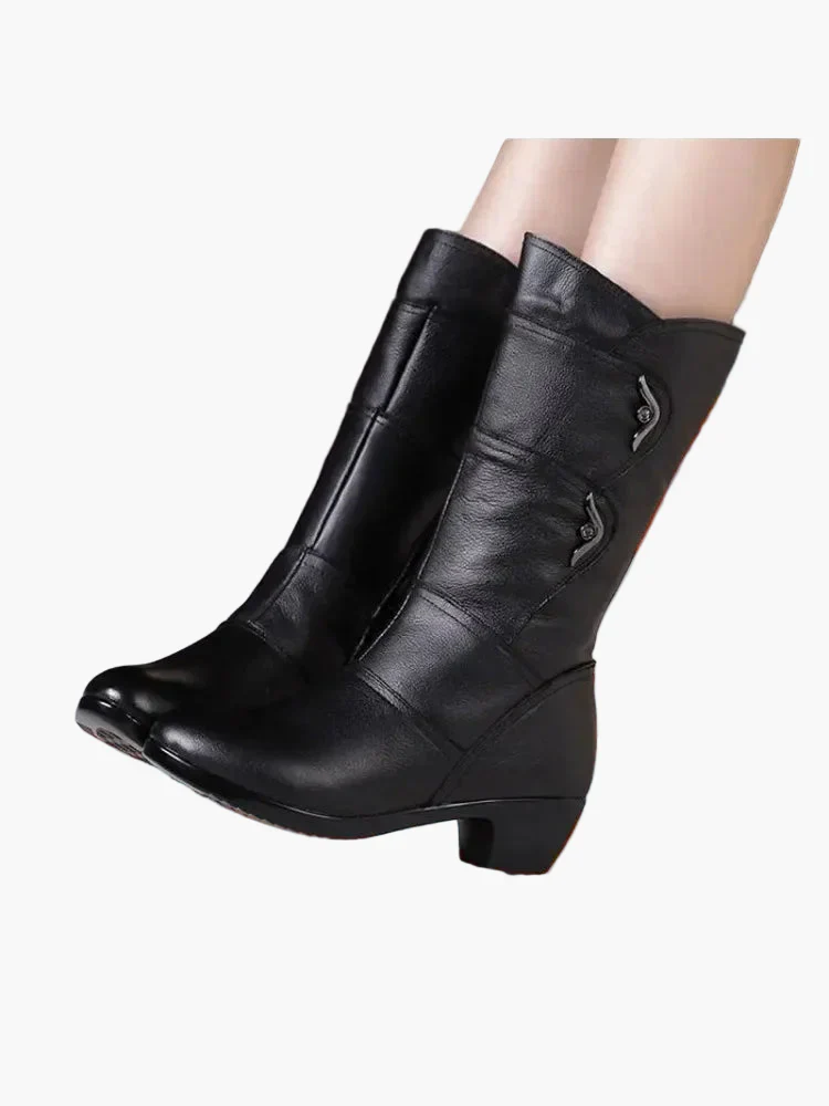Bottes d'hiver femme à talon bloc style militaire avec doublure chaude - Image 4