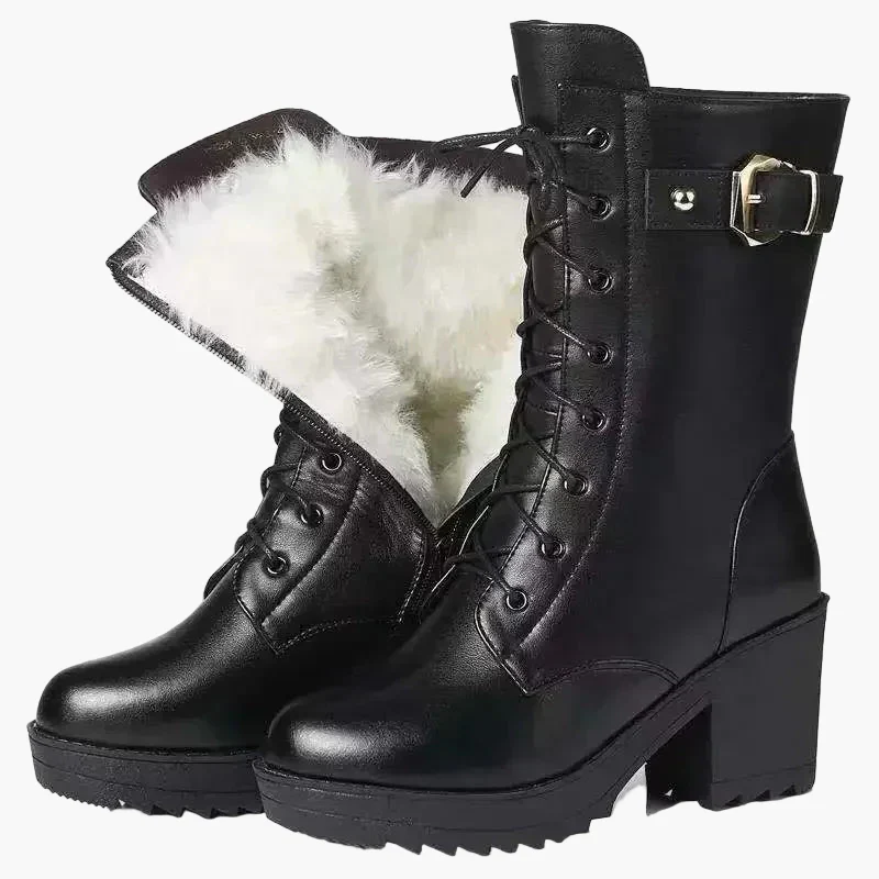 Bottes d'hiver femme à talon bloc style militaire avec doublure chaude - Image 9