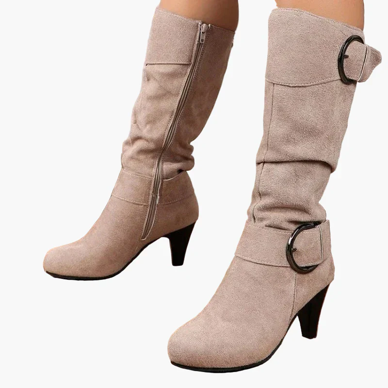 Bottes à talon mi-mollet femme style chic avec boucle – Idéales pour l'automne et l'hiver - Image 2