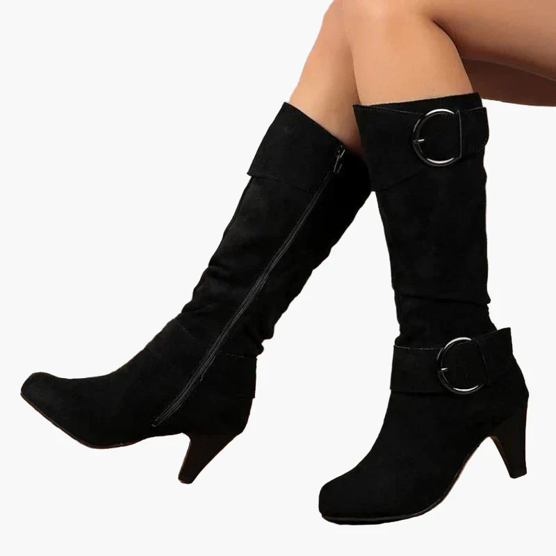 Bottes à talon mi-mollet femme style chic avec boucle – Idéales pour l'automne et l'hiver - Image 3