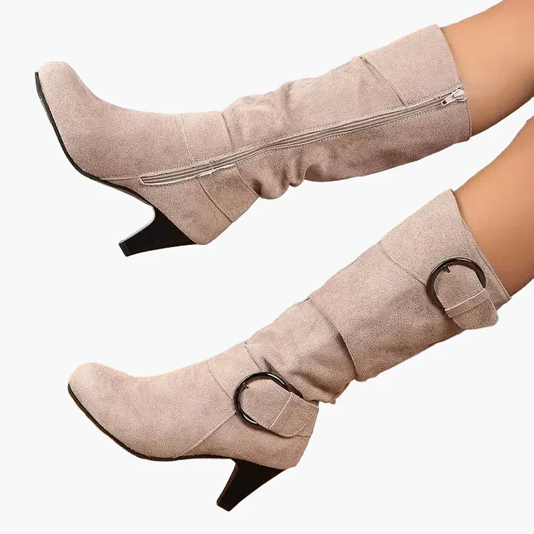 Bottes à talon mi-mollet femme style chic avec boucle – Idéales pour l'automne et l'hiver - Image 9