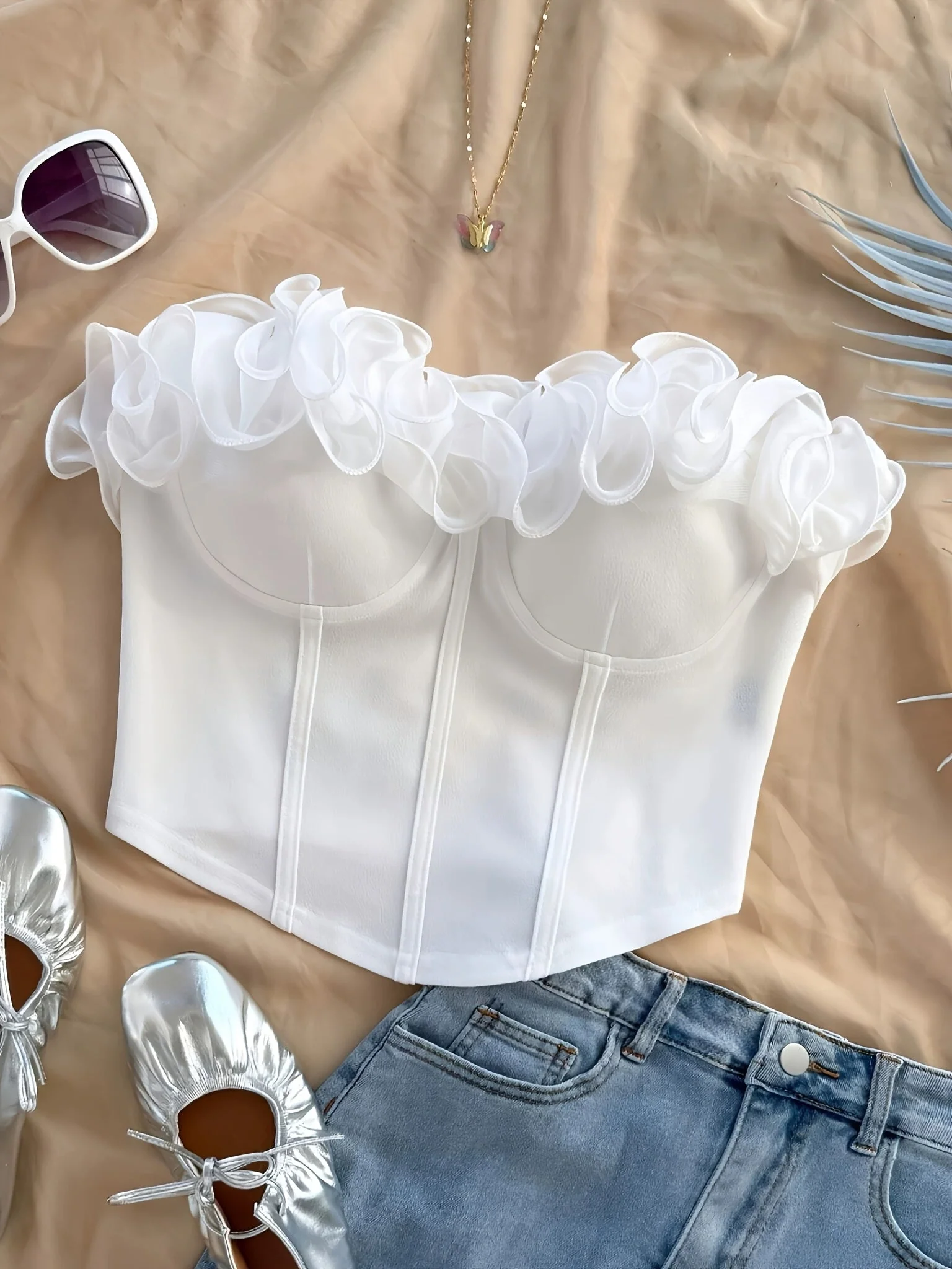 Bustier élégant à volants pour femme, style soirée printemps/été - Image 3
